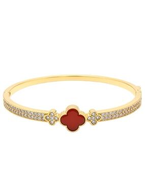Red Clover and CZ Iced Out Bangle Bracelet 18K Gold Filled NWOT